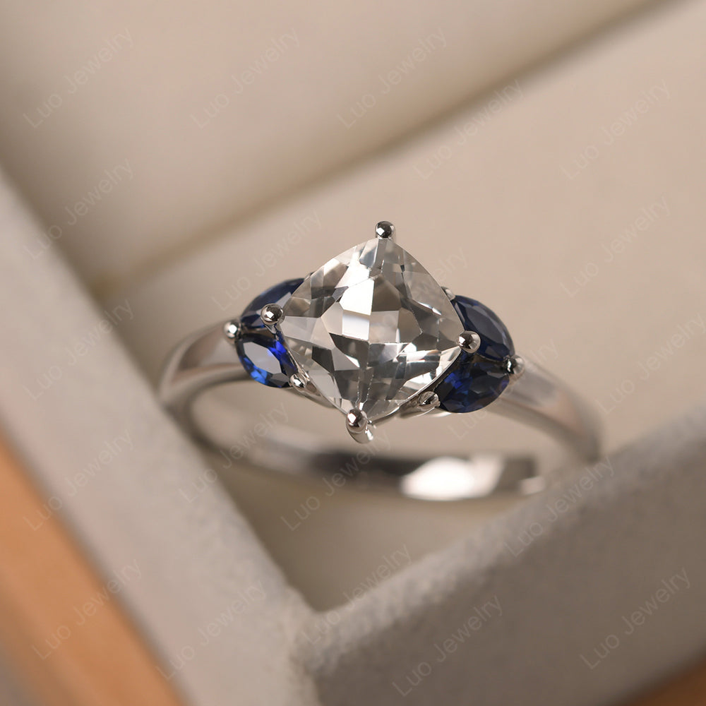 White Topaz Kite Set Cushion Cut Engagement Ring - LUO Jewelry