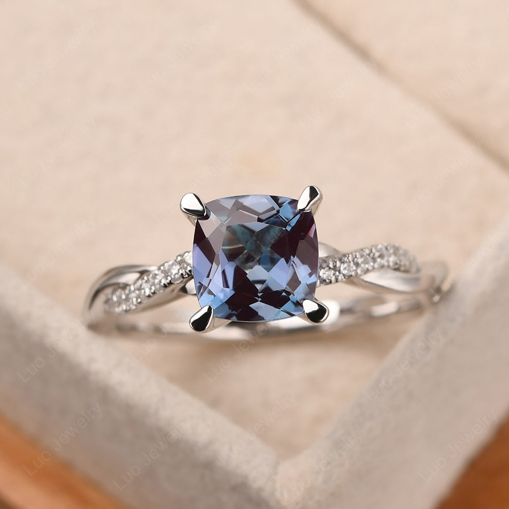 Cushion Cut Alexandrite Twist Engagement Rings - LUO Jewelry