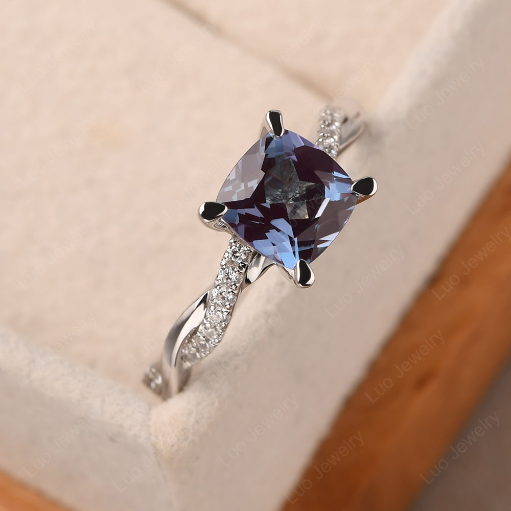 Cushion Cut Alexandrite Twist Engagement Rings - LUO Jewelry