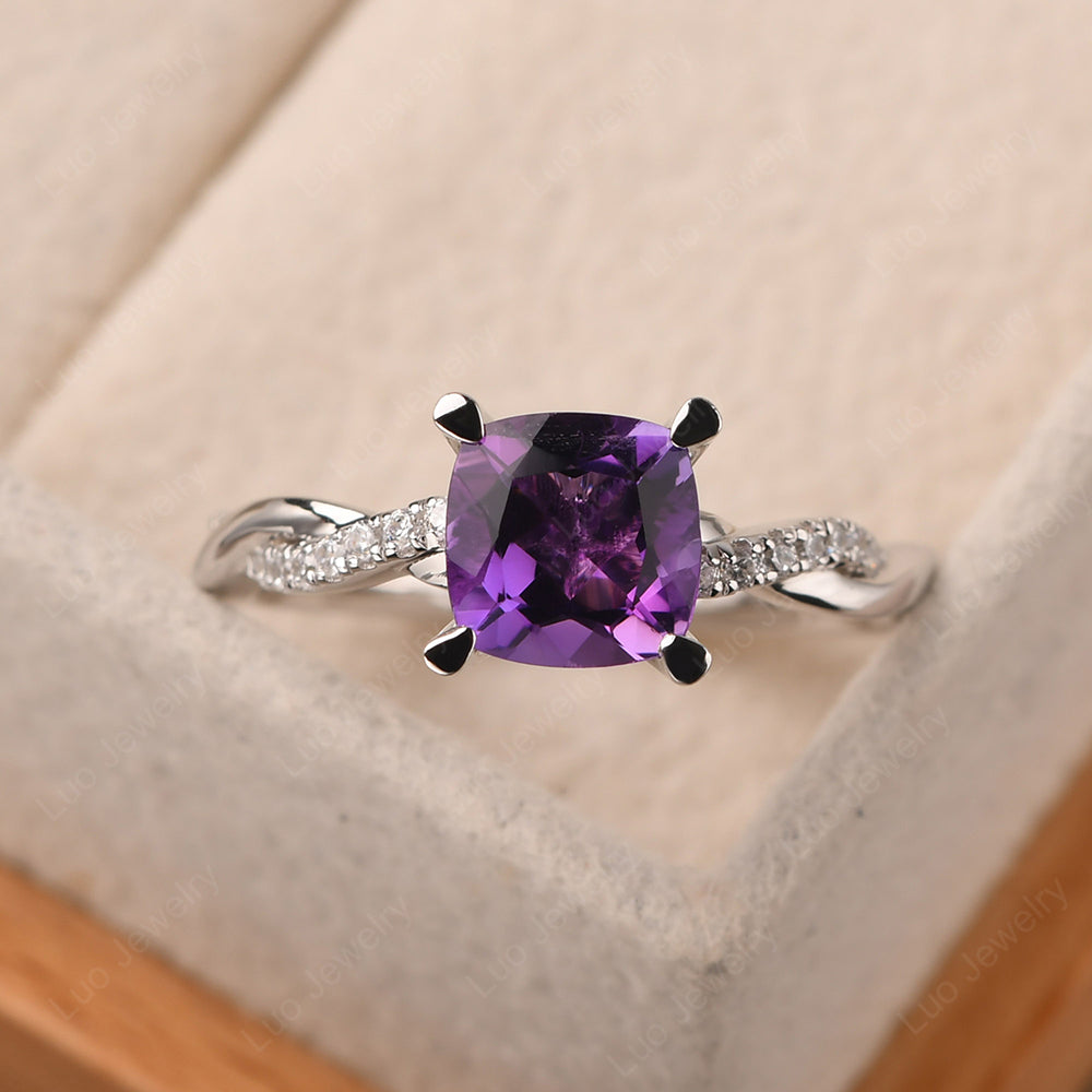 Cushion Cut Amethyst Twist Engagement Rings - LUO Jewelry