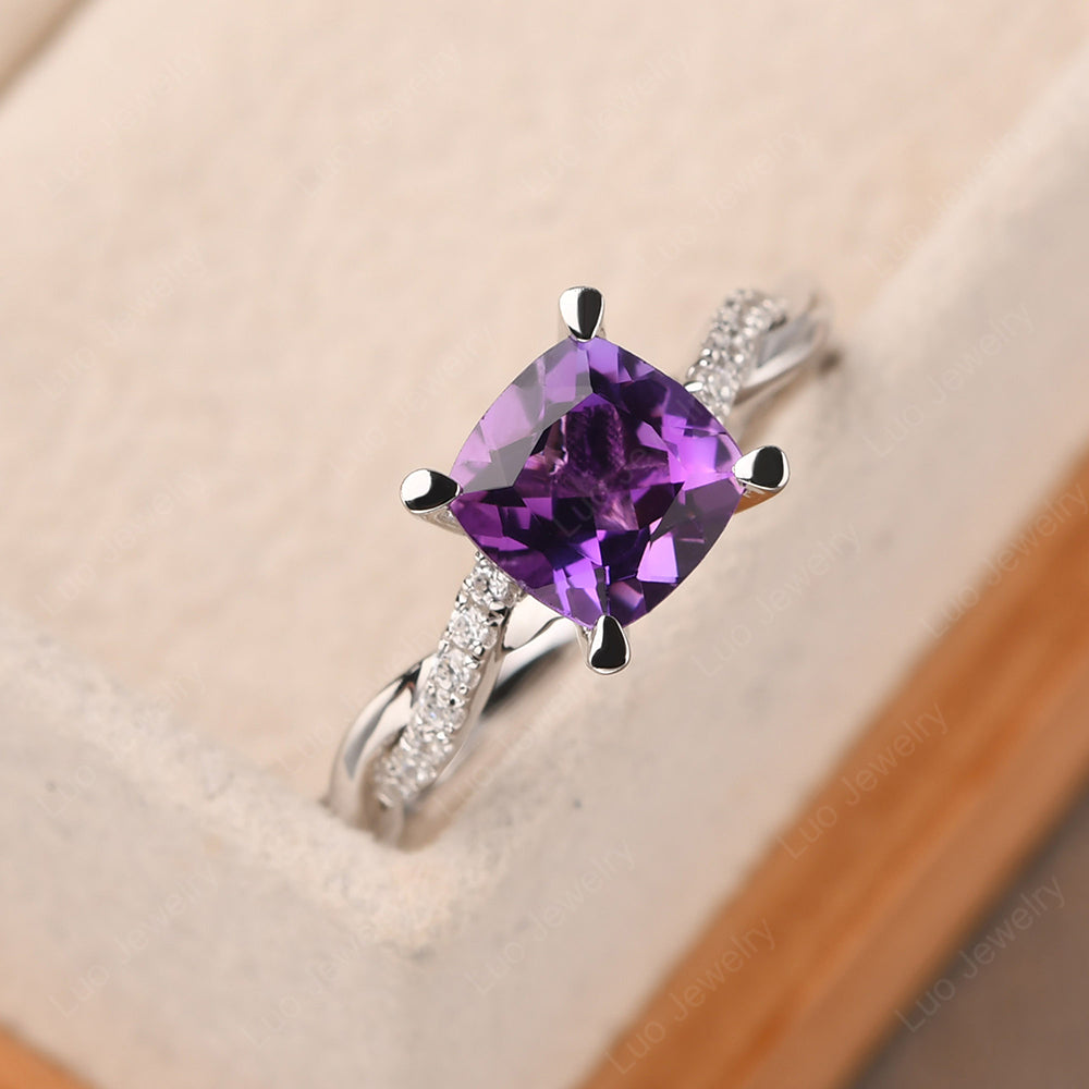 Cushion Cut Amethyst Twist Engagement Rings - LUO Jewelry