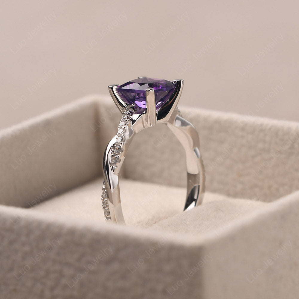 Cushion Cut Amethyst Twist Engagement Rings - LUO Jewelry