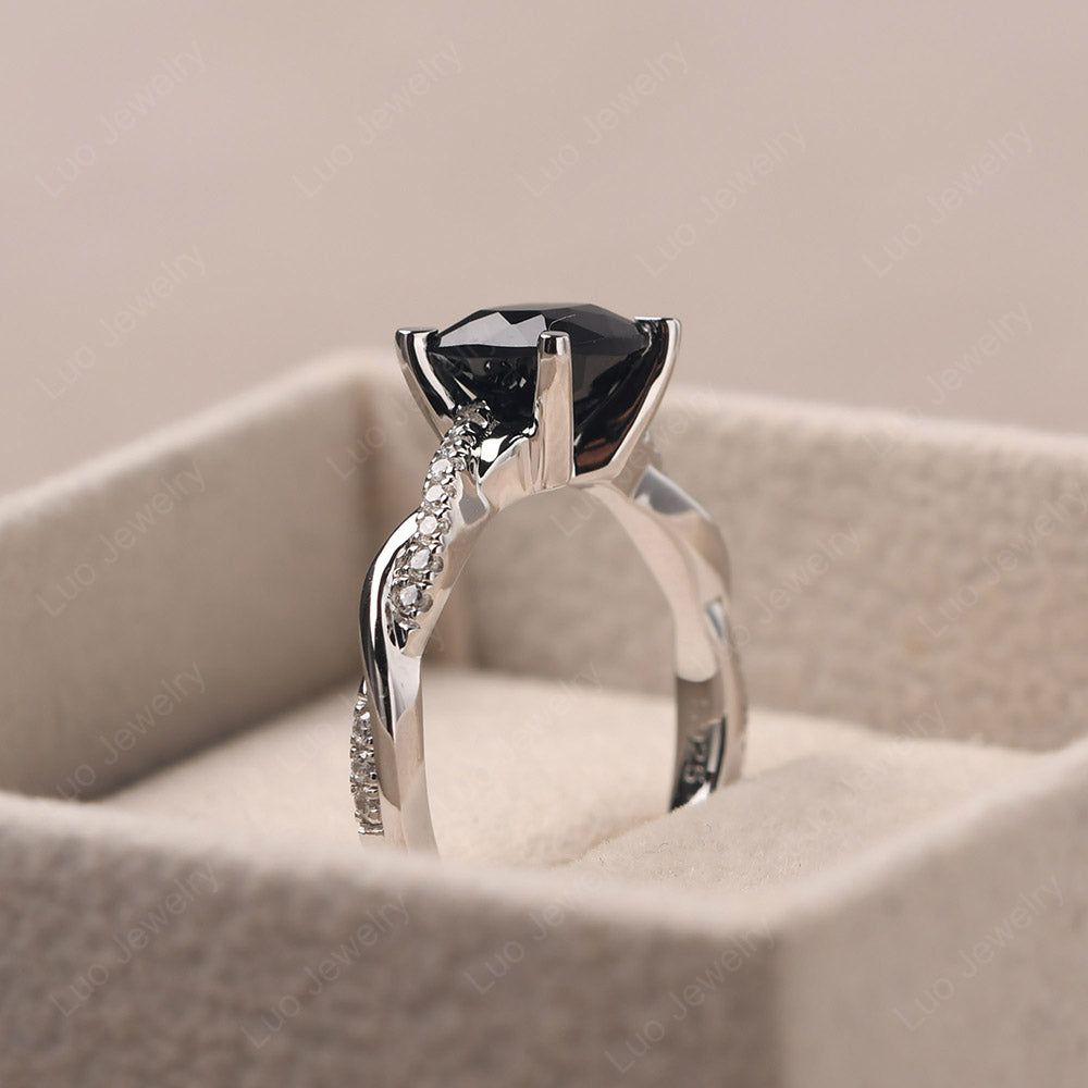 Cushion Cut Black Spinel Twist Engagement Rings - LUO Jewelry