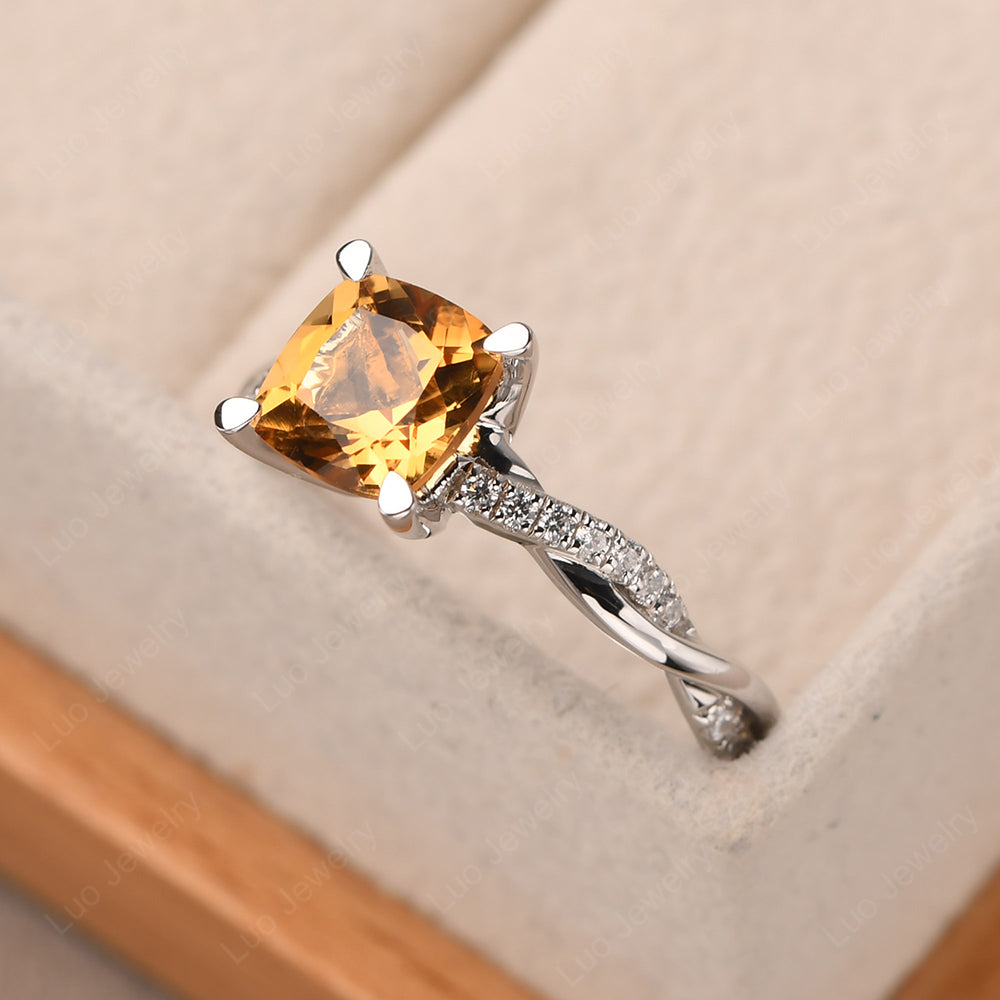 Cushion Cut Citrine Twist Engagement Rings - LUO Jewelry