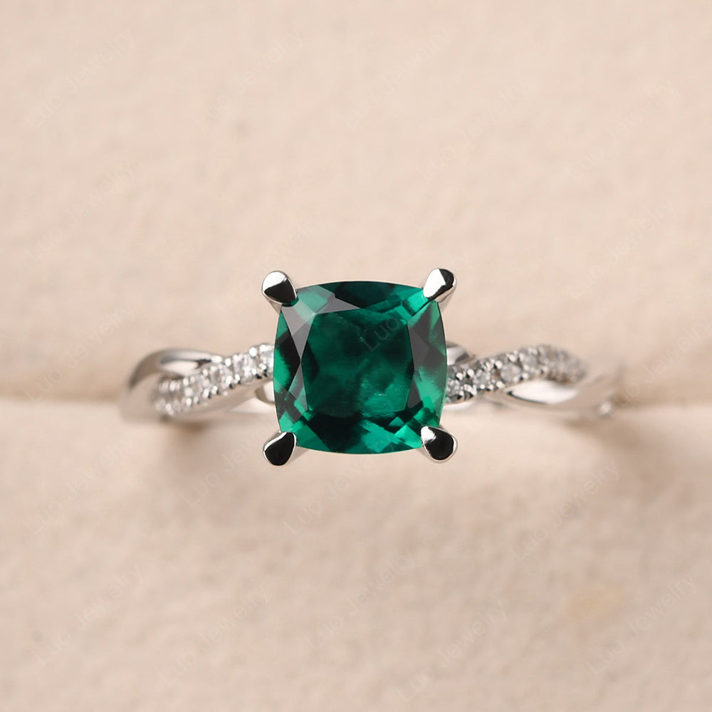 Cushion Cut Emerald Twist Engagement Rings - LUO Jewelry