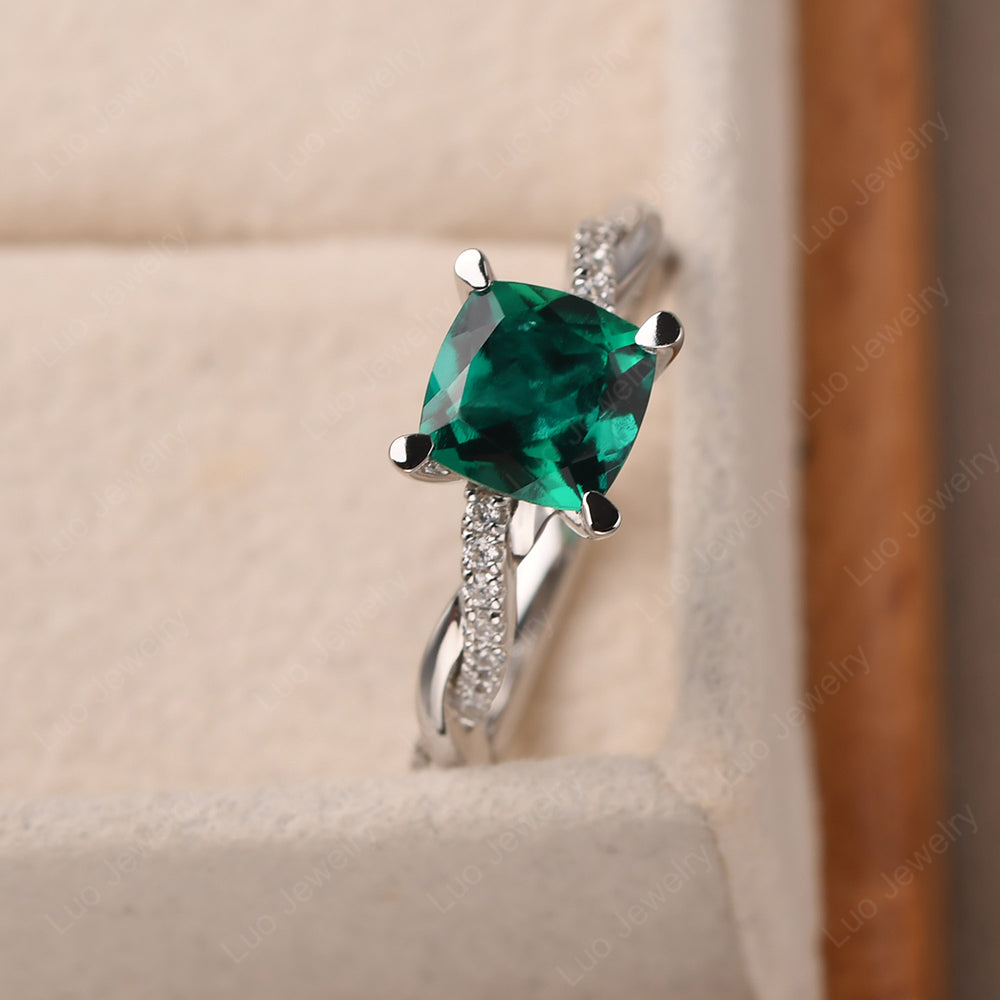 Cushion Cut Emerald Twist Engagement Rings - LUO Jewelry