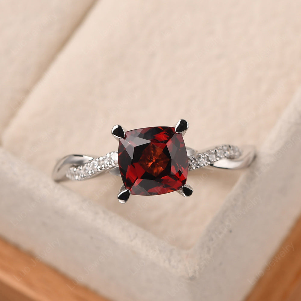 Cushion Cut Garnet Twist Engagement Rings - LUO Jewelry