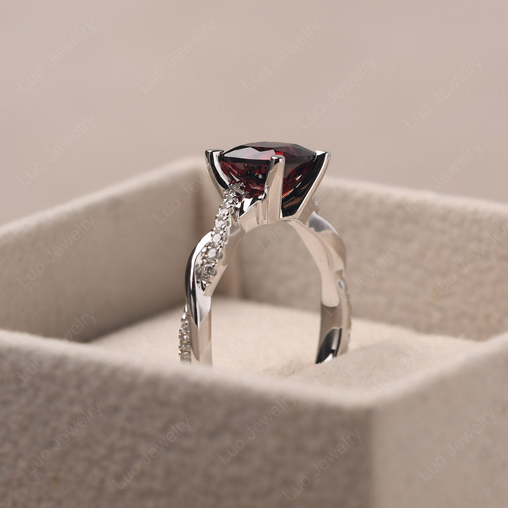 Cushion Cut Garnet Twist Engagement Rings - LUO Jewelry