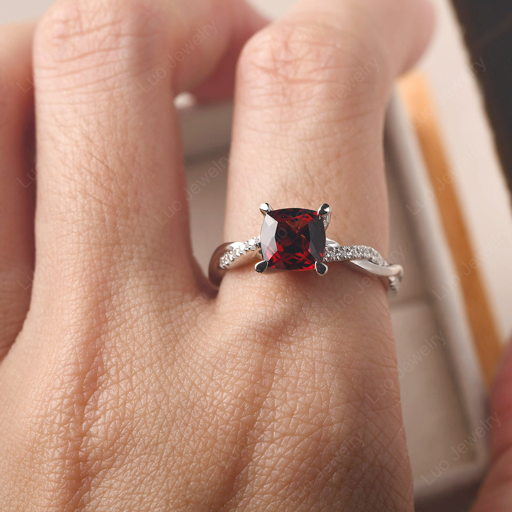 Cushion Cut Garnet Twist Engagement Rings - LUO Jewelry