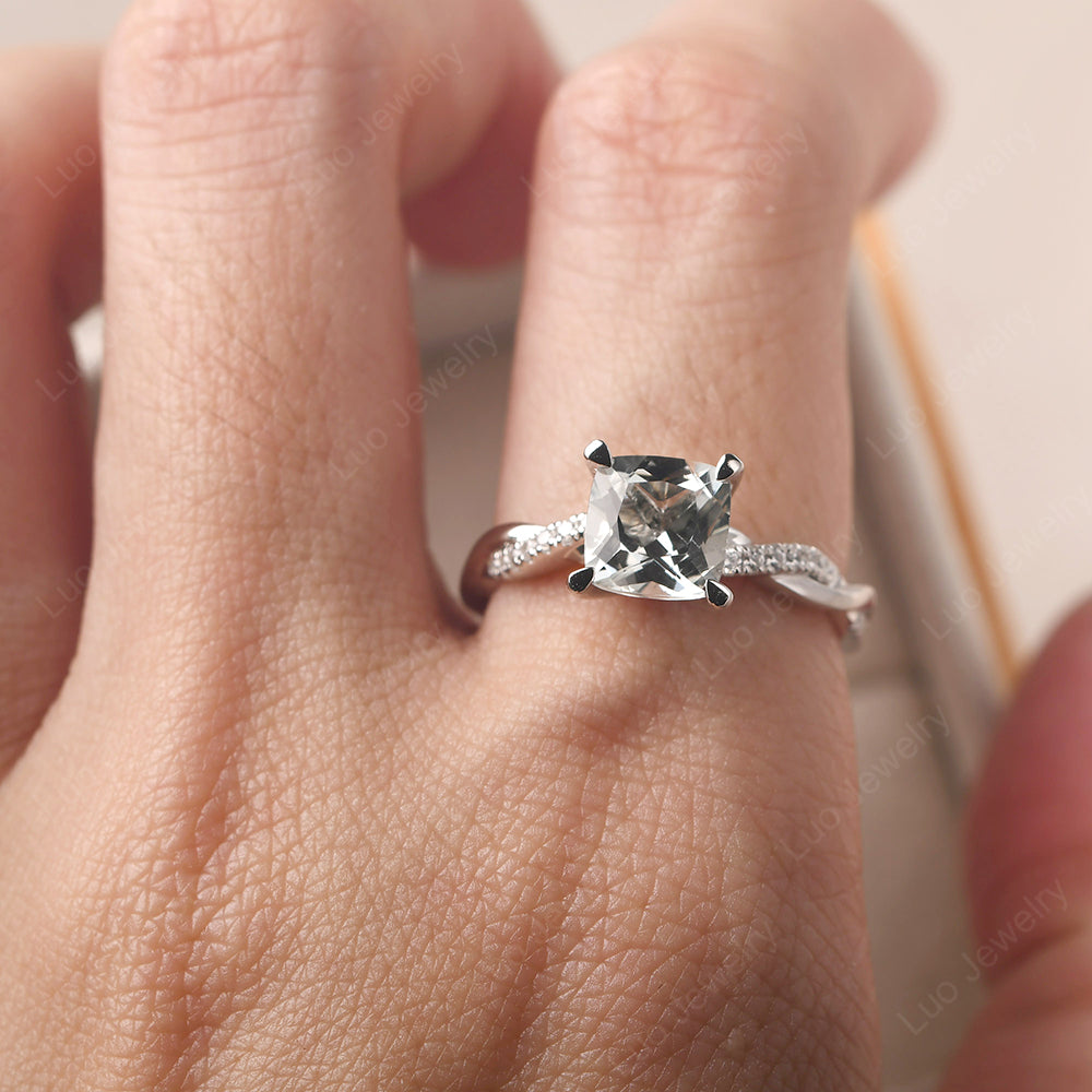 Cushion Cut Green Amethyst Twist Engagement Rings - LUO Jewelry