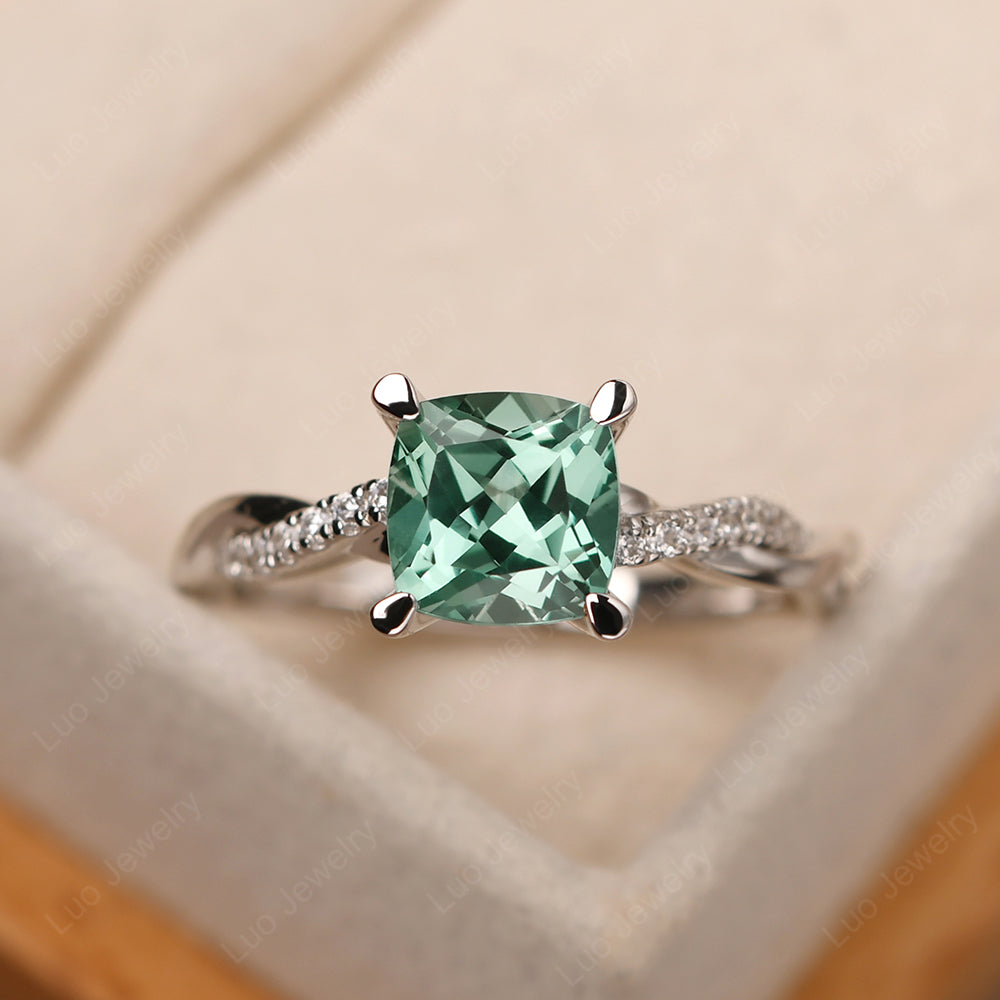 Cushion Cut Green Sapphire Twist Engagement Rings - LUO Jewelry