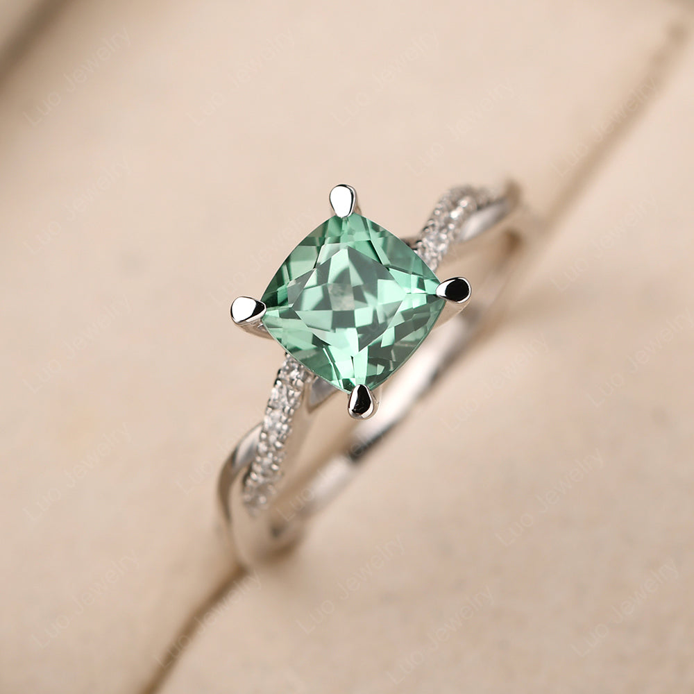 Cushion Cut Green Sapphire Twist Engagement Rings - LUO Jewelry