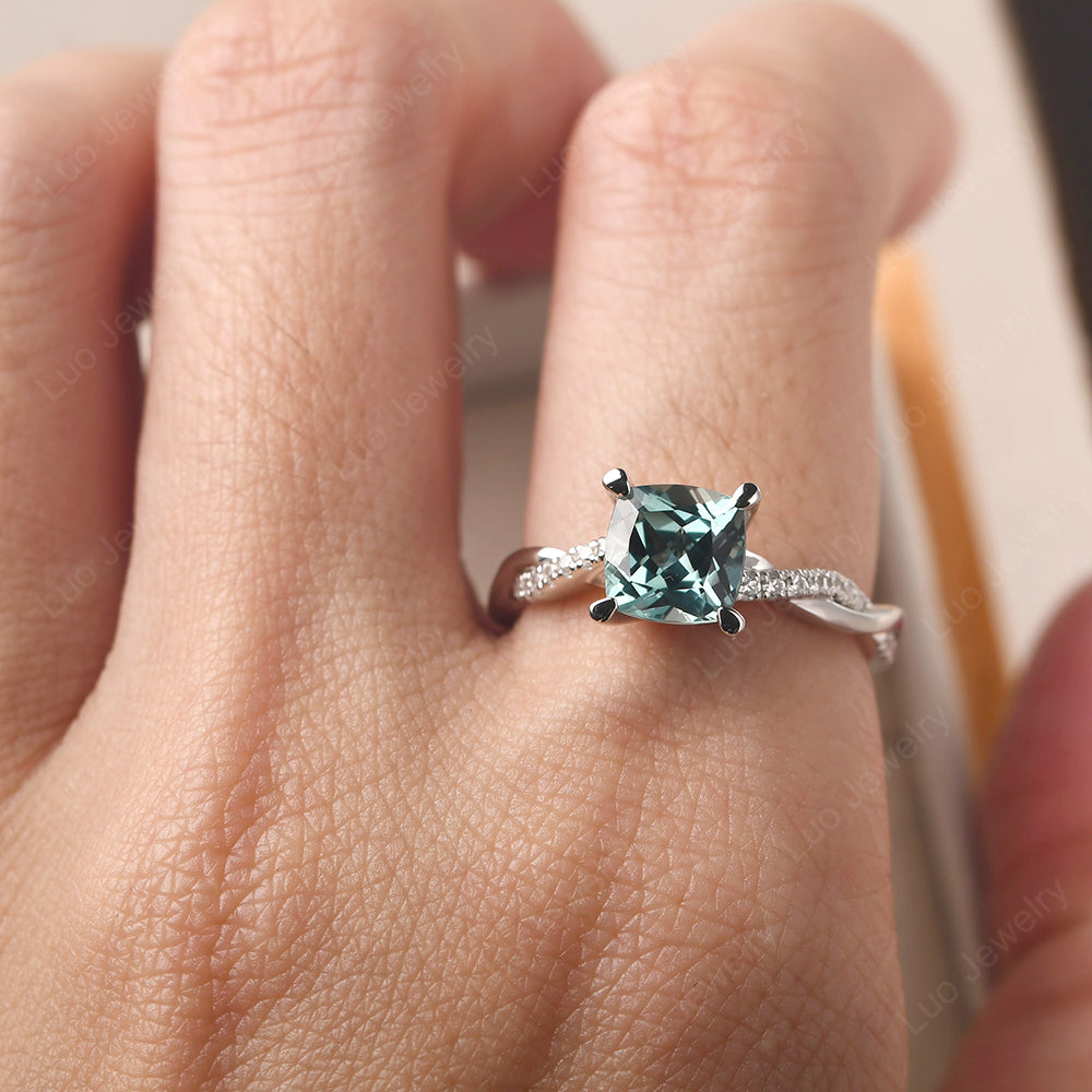 Cushion Cut Green Sapphire Twist Engagement Rings - LUO Jewelry