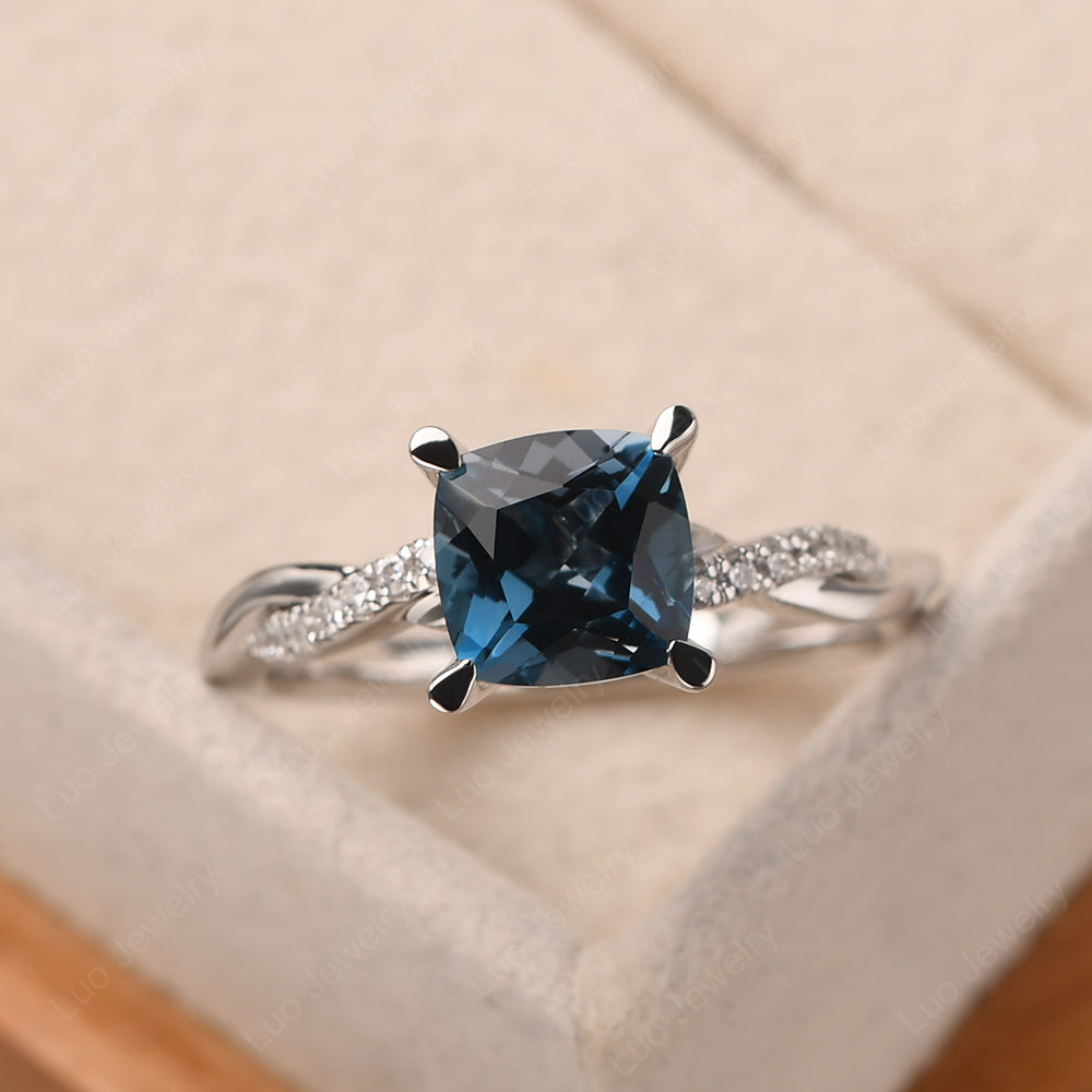 Cushion Cut London Blue Topaz Twist Engagement Rings - LUO Jewelry