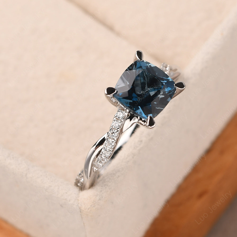 Cushion Cut London Blue Topaz Twist Engagement Rings - LUO Jewelry