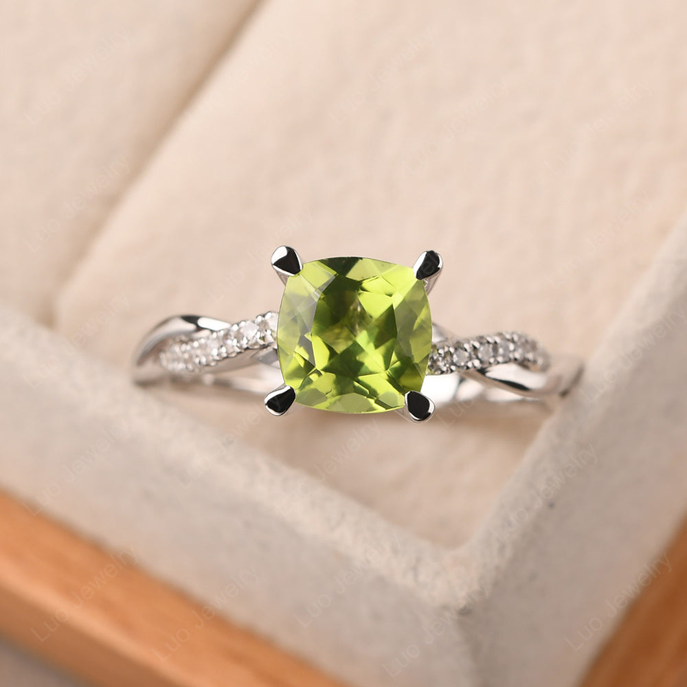 Cushion Cut Peridot Twist Engagement Rings - LUO Jewelry