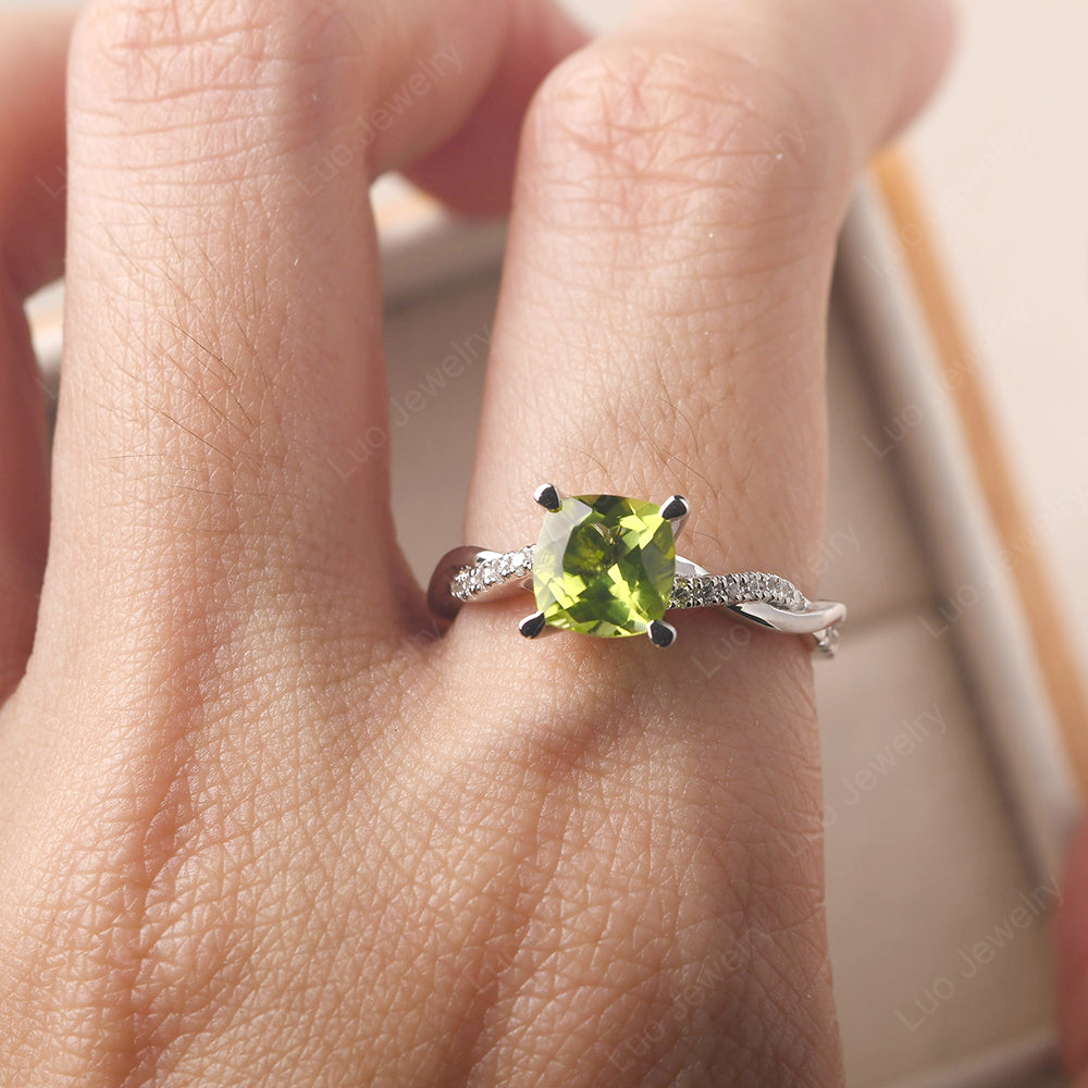 Cushion Cut Peridot Twist Engagement Rings - LUO Jewelry