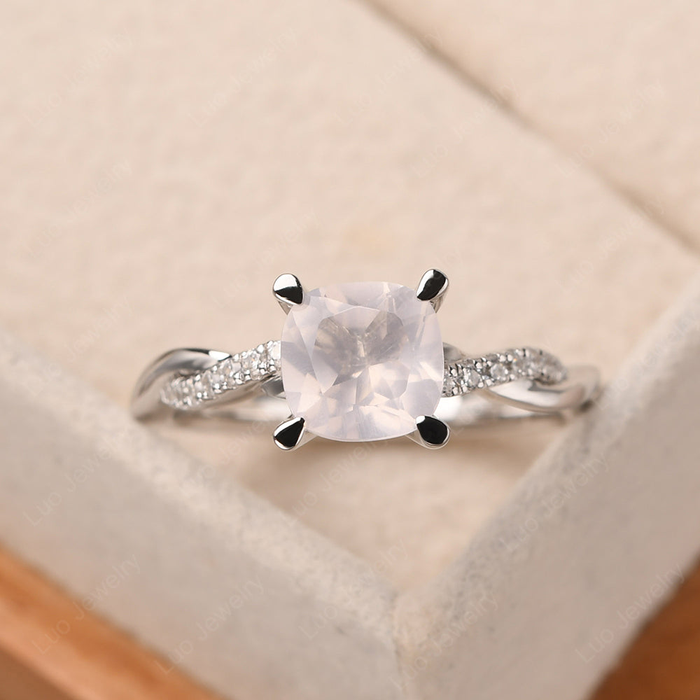 Cushion Cut Rose Quartz Twist Engagement Rings - LUO Jewelry