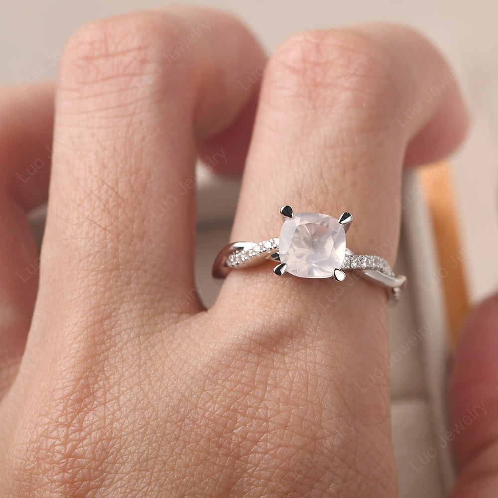 Cushion Cut Rose Quartz Twist Engagement Rings - LUO Jewelry