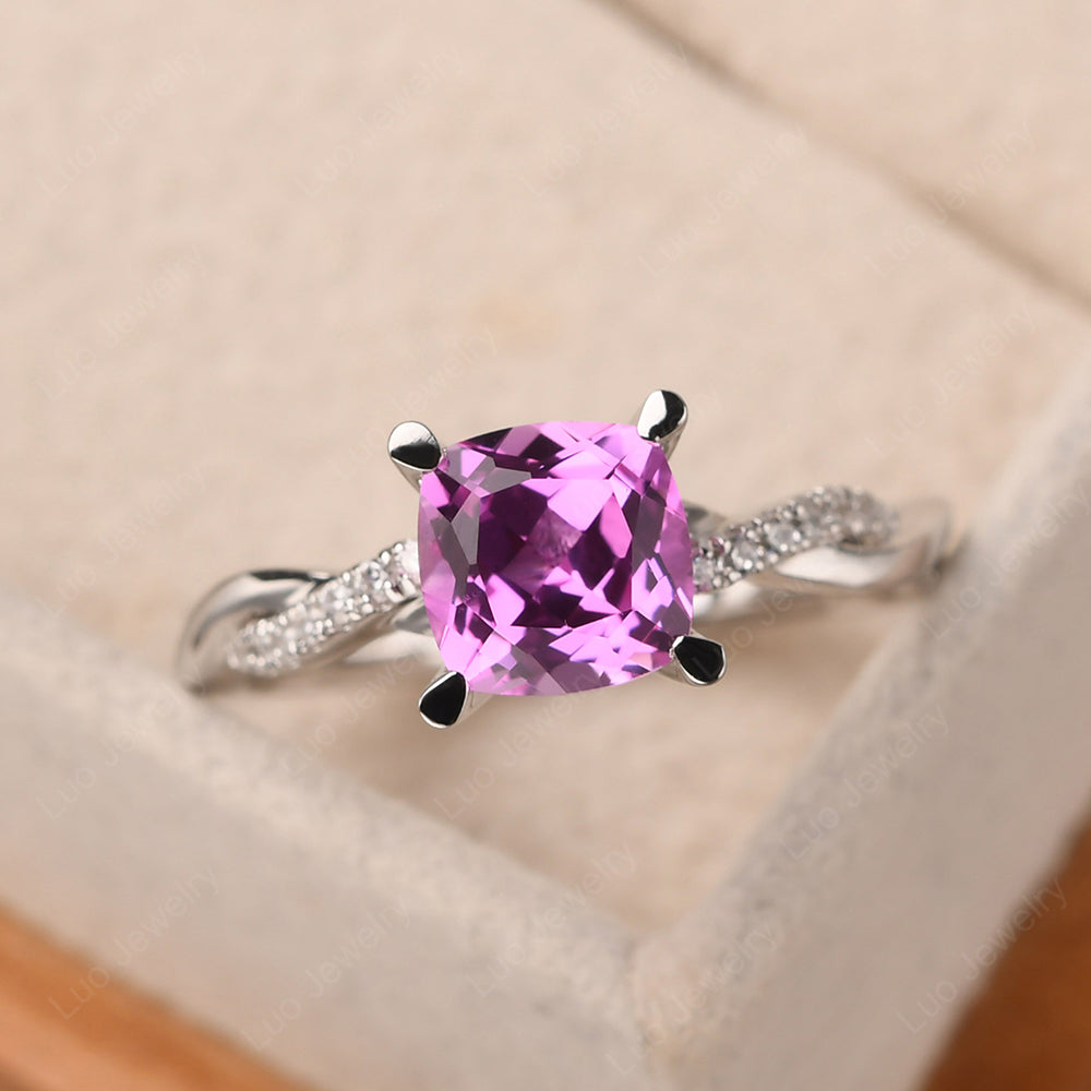 Cushion Cut Pink Sapphire Twist Engagement Rings - LUO Jewelry