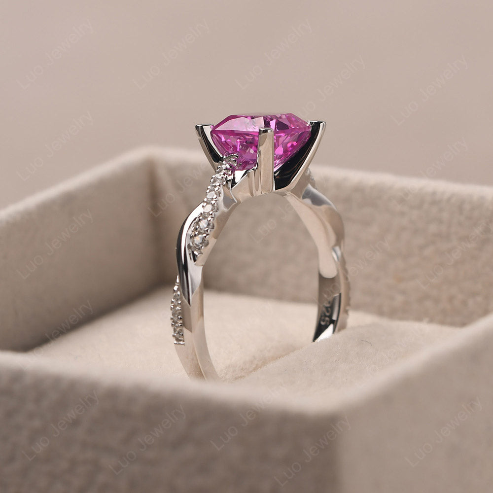 Cushion Cut Pink Sapphire Twist Engagement Rings - LUO Jewelry