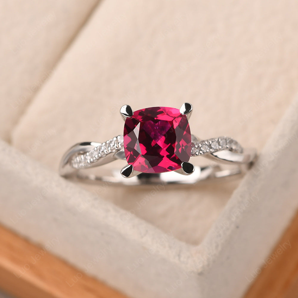 Cushion Cut Ruby Twist Engagement Rings - LUO Jewelry