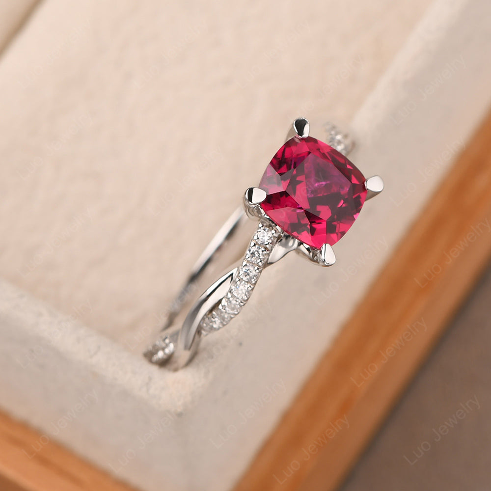 Cushion Cut Ruby Twist Engagement Rings - LUO Jewelry