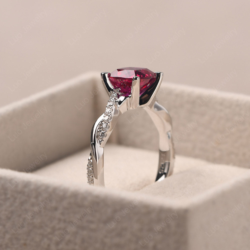 Cushion Cut Ruby Twist Engagement Rings - LUO Jewelry
