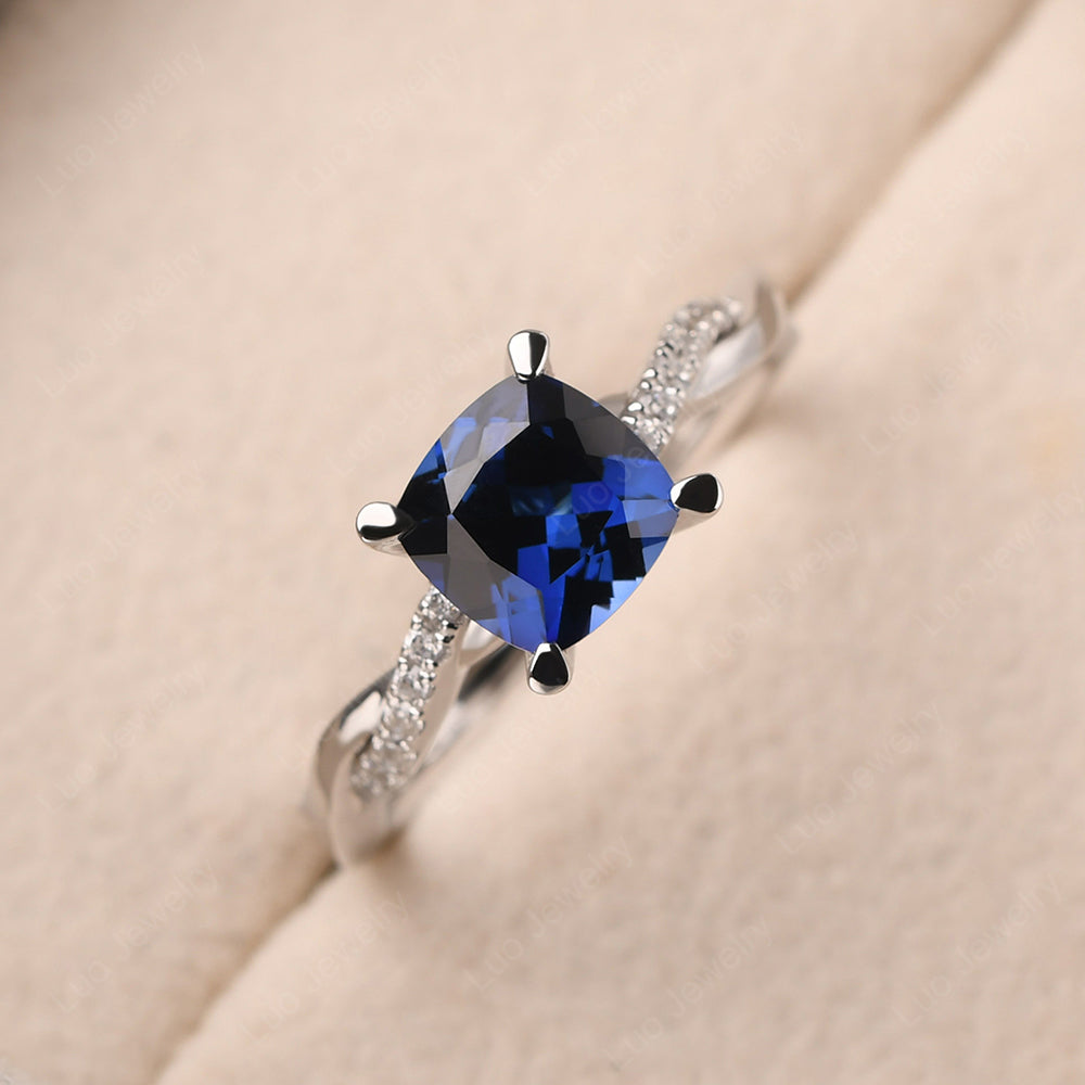 Cushion Cut Lab Sapphire Twist Engagement Rings - LUO Jewelry