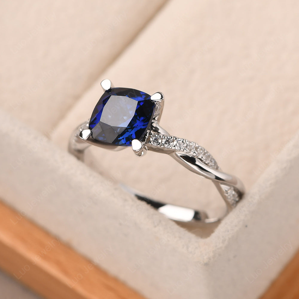 Cushion Cut Lab Sapphire Twist Engagement Rings - LUO Jewelry