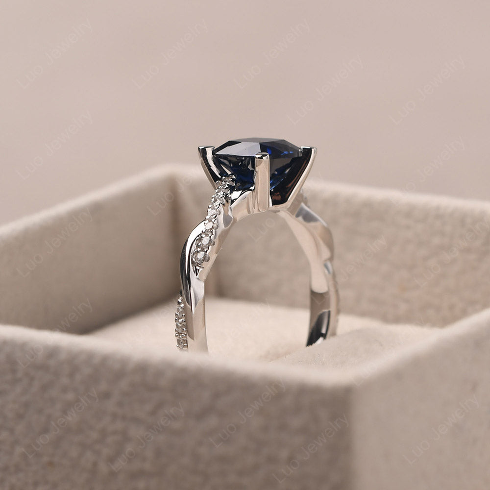 Cushion Cut Lab Sapphire Twist Engagement Rings - LUO Jewelry