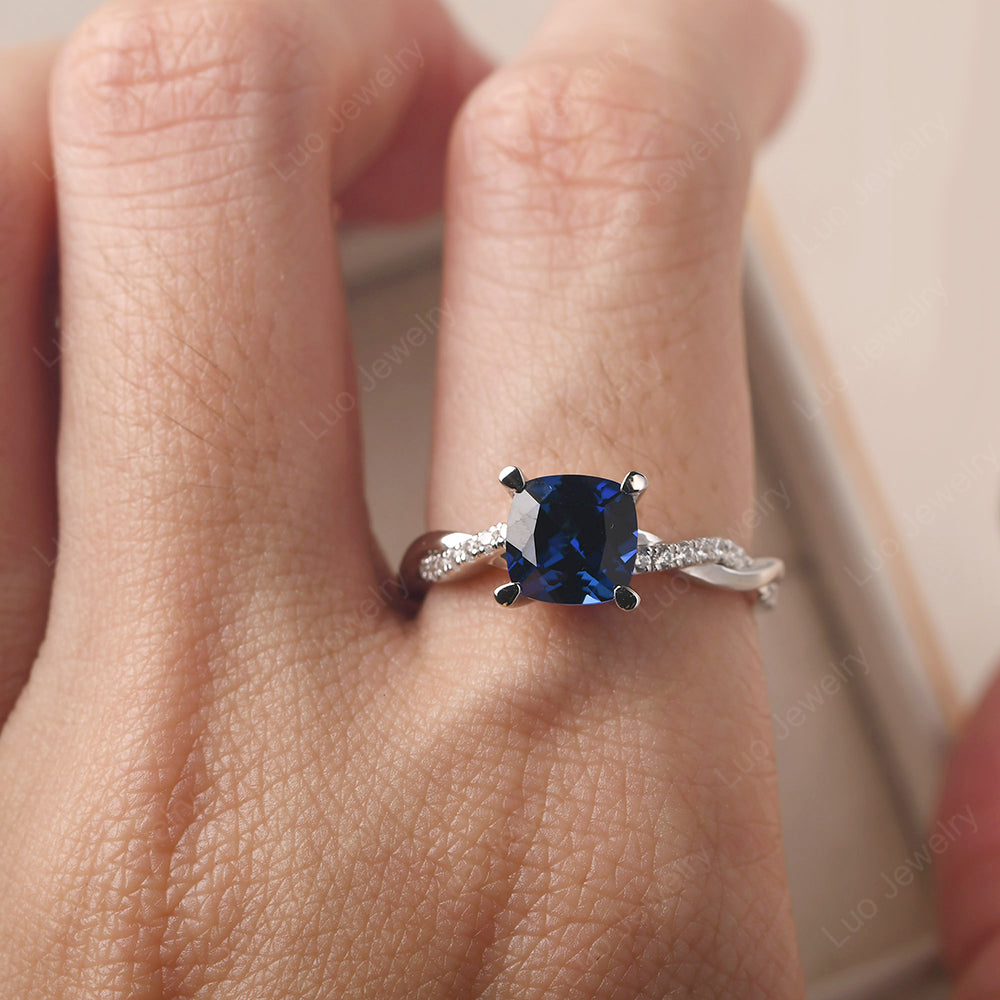 Cushion Cut Lab Sapphire Twist Engagement Rings - LUO Jewelry