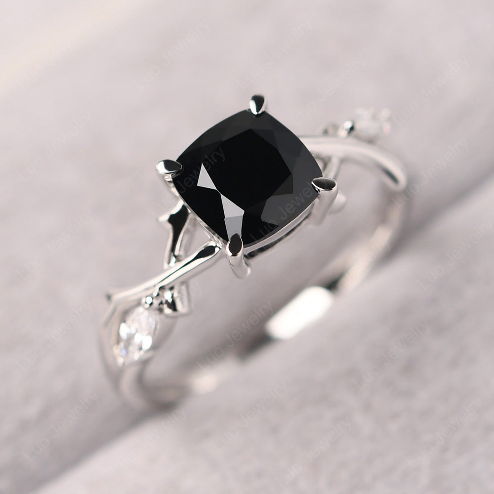 Cushion Cut Black Spinel Ring - LUO Jewelry