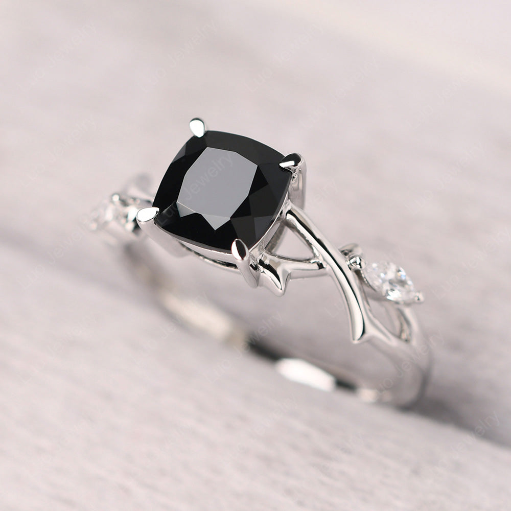 Cushion Cut Black Spinel Ring - LUO Jewelry