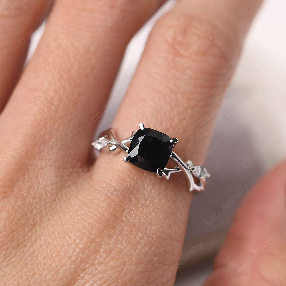 Cushion Cut Black Spinel Ring - LUO Jewelry