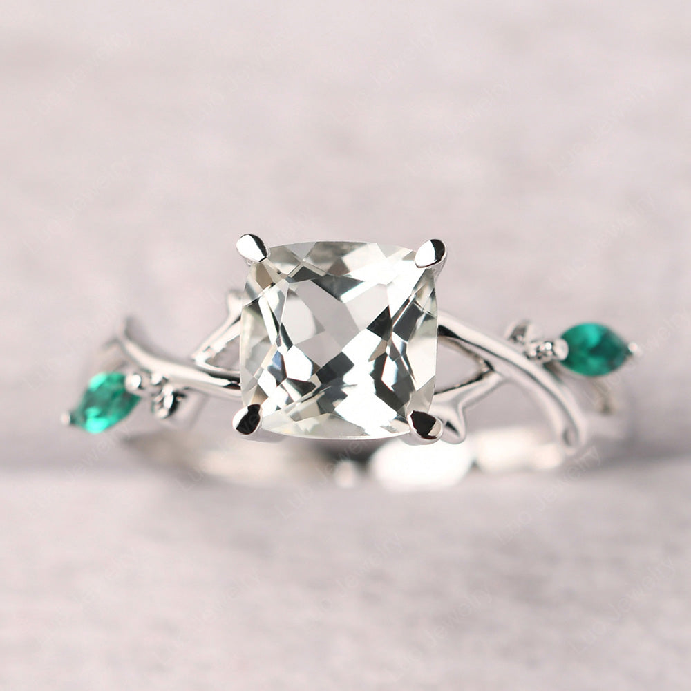 Cushion Cut Green Amethyst Ring - LUO Jewelry