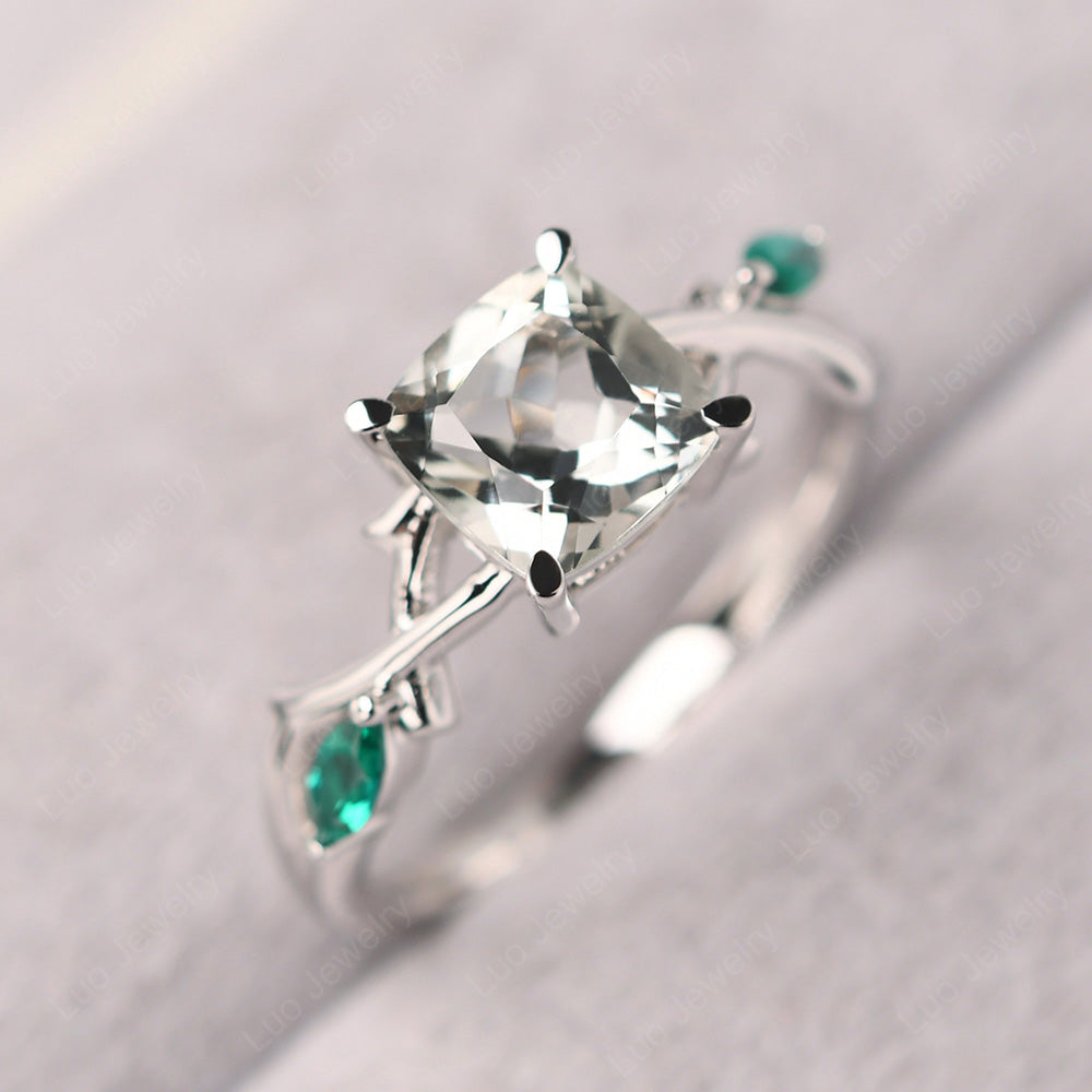 Cushion Cut Green Amethyst Ring - LUO Jewelry