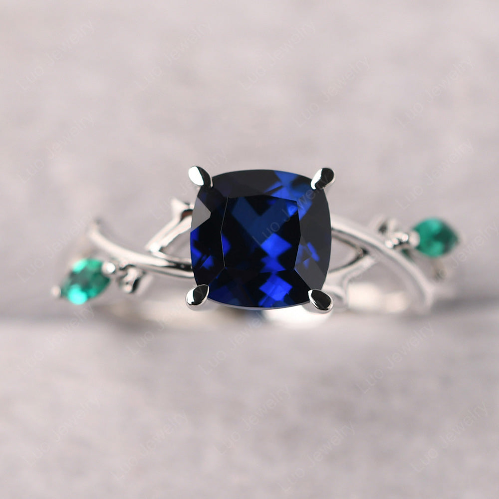 Cushion Cut Lab Sapphire Ring - LUO Jewelry