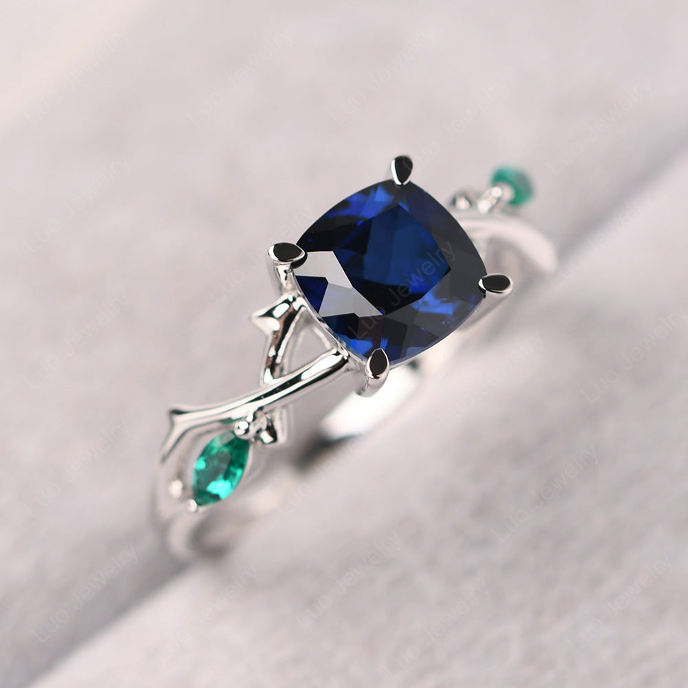 Cushion Cut Lab Sapphire Ring - LUO Jewelry