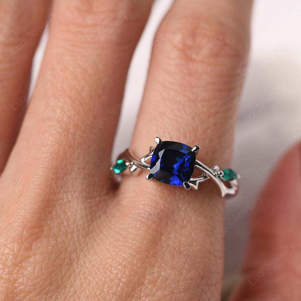 Cushion Cut Lab Sapphire Ring - LUO Jewelry