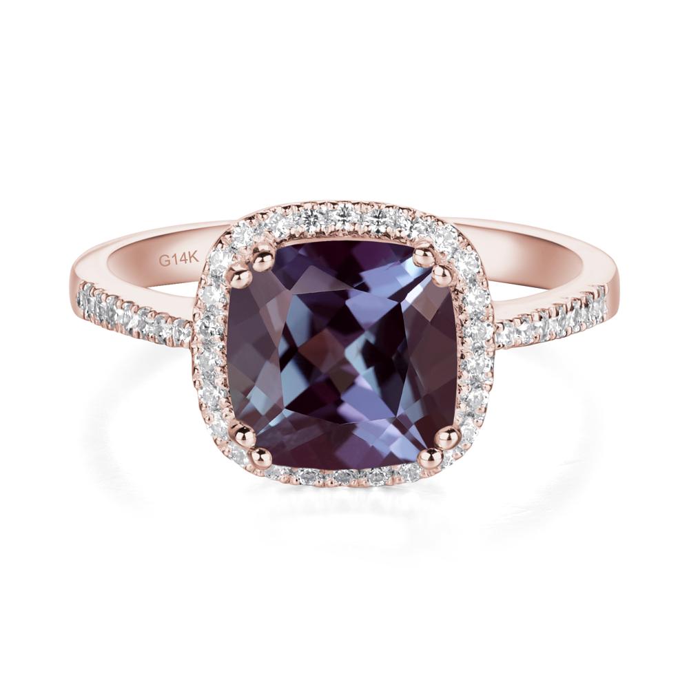 Cushion Lab Alexandrite Halo Engagement Ring - LUO Jewelry #metal_14k rose gold