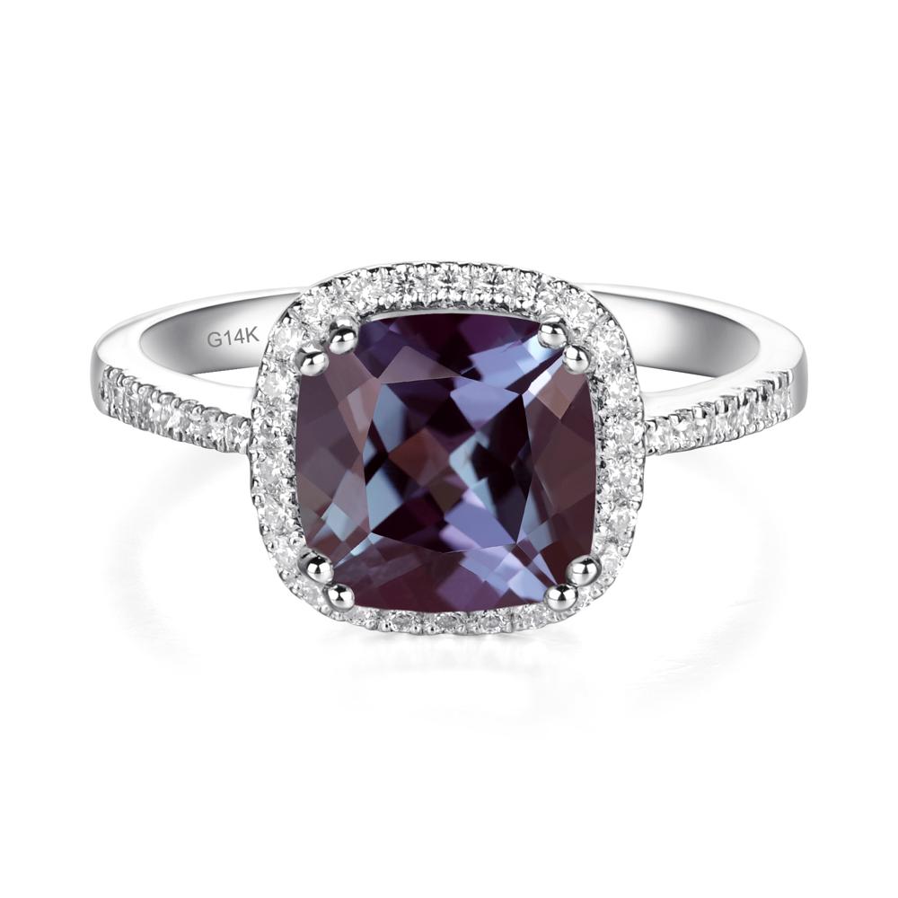 Cushion Lab Alexandrite Halo Engagement Ring - LUO Jewelry #metal_14k white gold