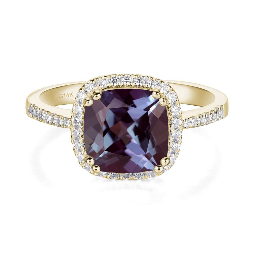 Cushion Lab Alexandrite Halo Engagement Ring - LUO Jewelry #metal_14k yellow gold