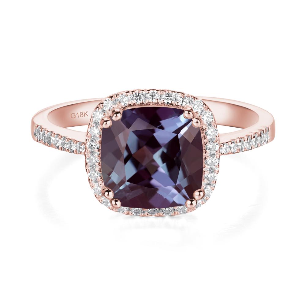 Cushion Lab Alexandrite Halo Engagement Ring - LUO Jewelry #metal_18k rose gold