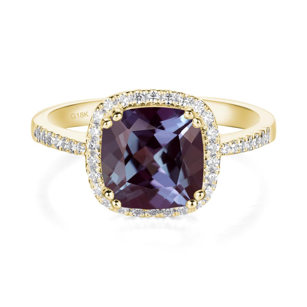 Cushion Lab Alexandrite Halo Engagement Ring - LUO Jewelry #metal_18k yellow gold