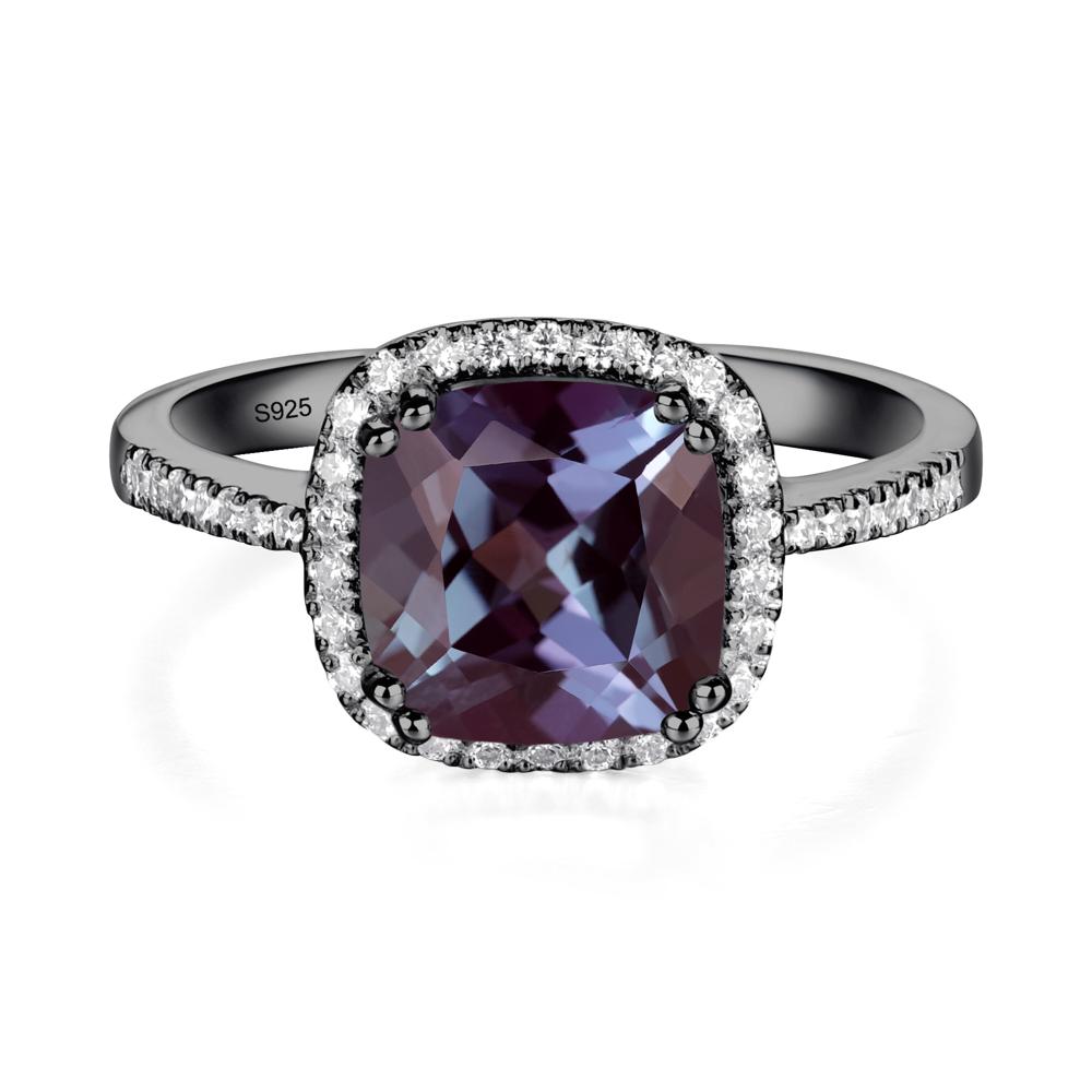 Cushion Lab Alexandrite Halo Engagement Ring - LUO Jewelry #metal_black finish sterling silver