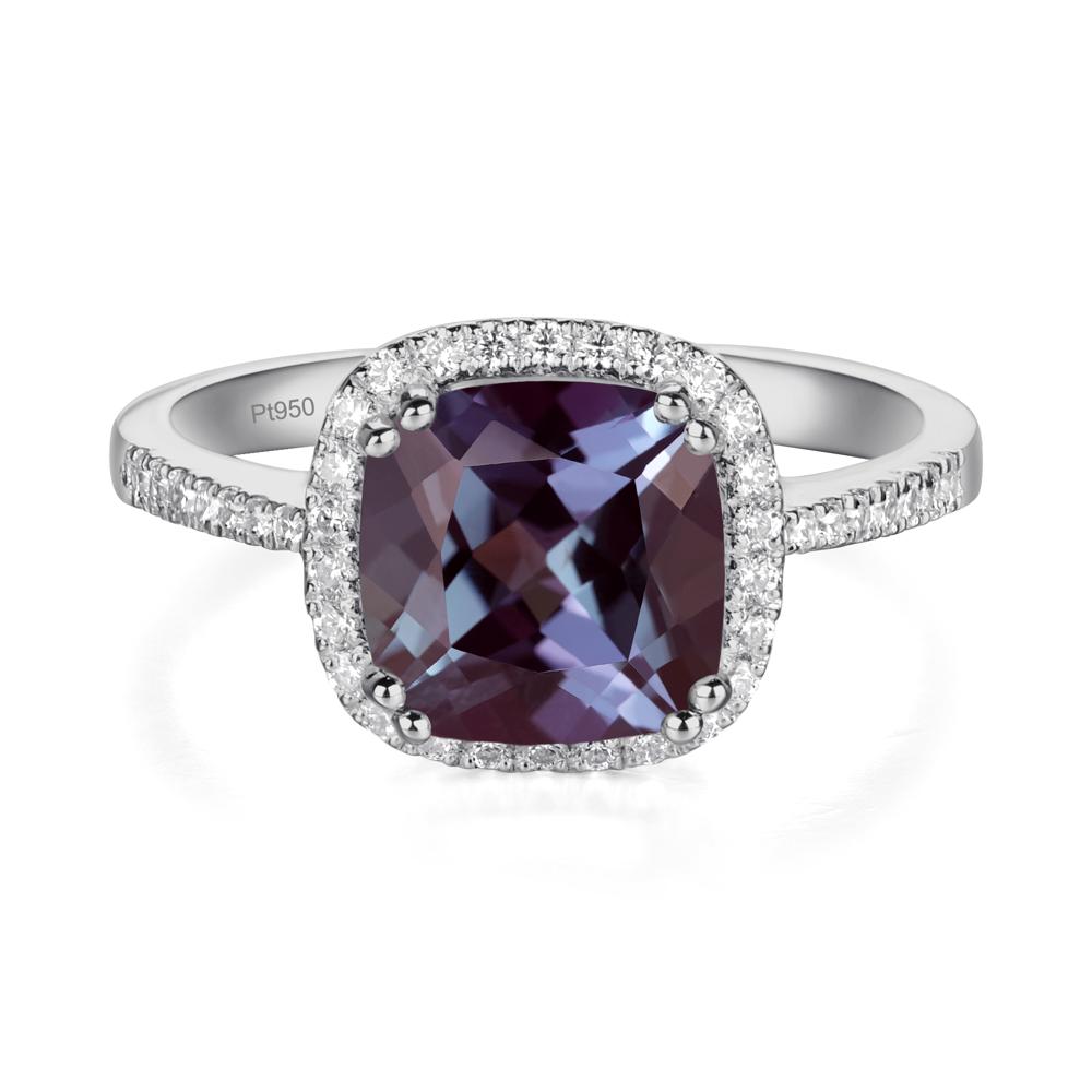 Cushion Lab Alexandrite Halo Engagement Ring - LUO Jewelry #metal_platinum