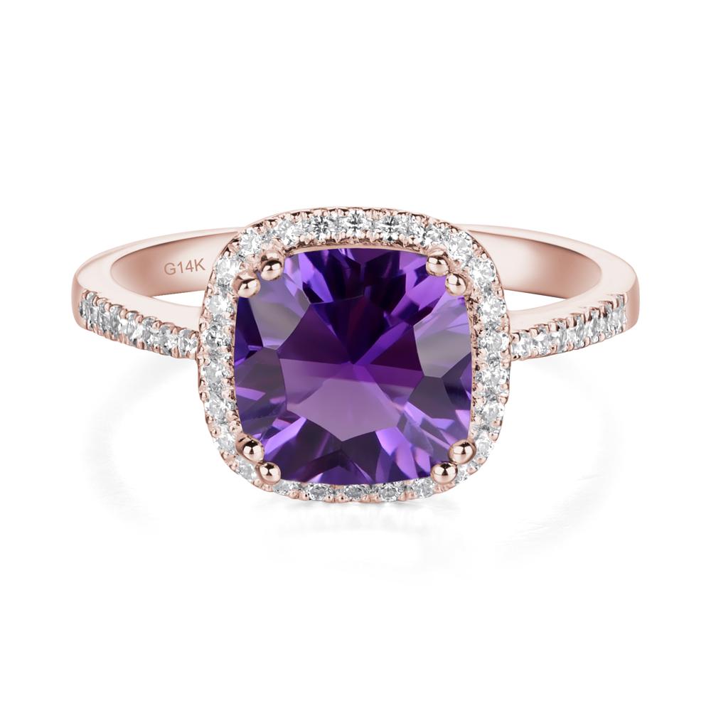 Cushion Amethyst Halo Engagement Ring - LUO Jewelry #metal_14k rose gold