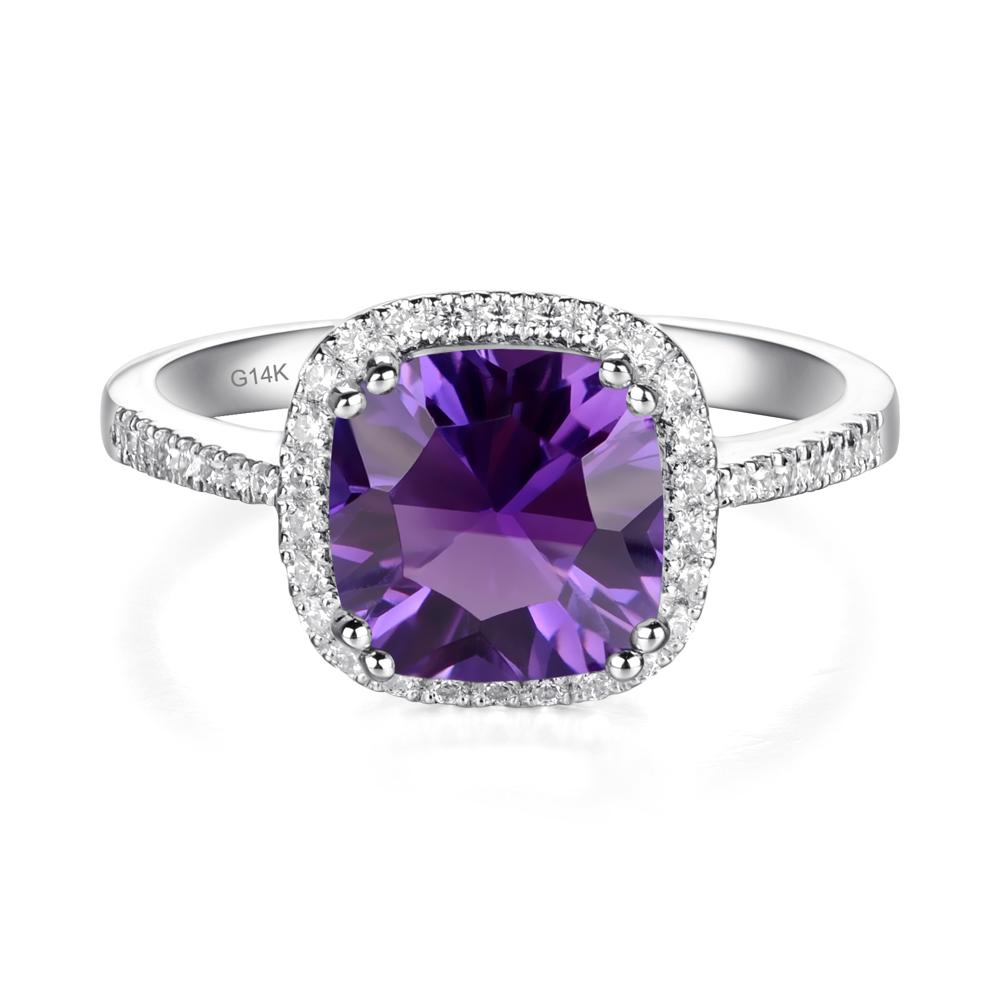 Cushion Amethyst Halo Engagement Ring - LUO Jewelry #metal_14k white gold