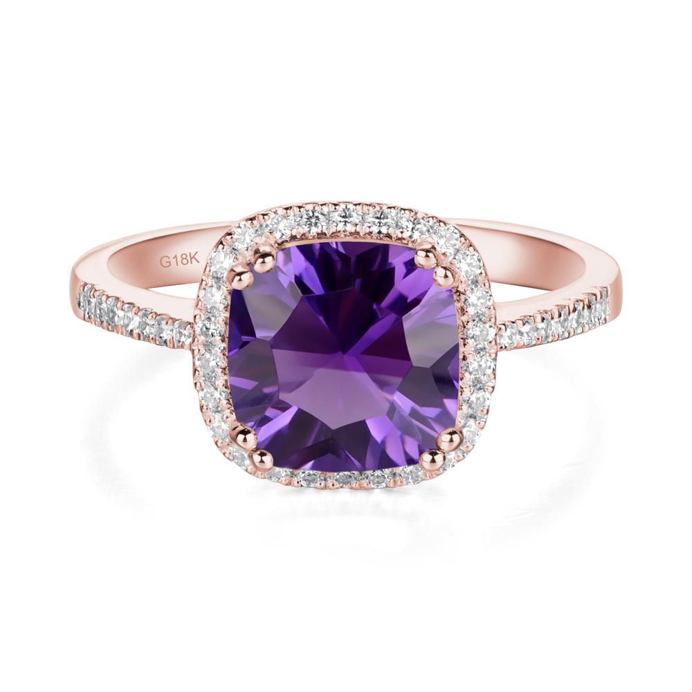 Cushion Amethyst Halo Engagement Ring - LUO Jewelry #metal_18k rose gold